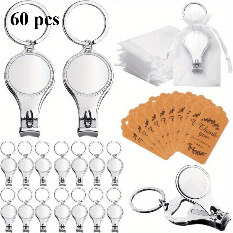 60pcs 2in1 Metal Nail Clipper Set - Nail Clipper with Tag Card and Mesh Bag 20pcs of Each Item, Nail Clipper with Bottle Opener Design, Party and Wedding Gifts, Souvenirs, Guest Gifts, Birthday or Christmas Gifts