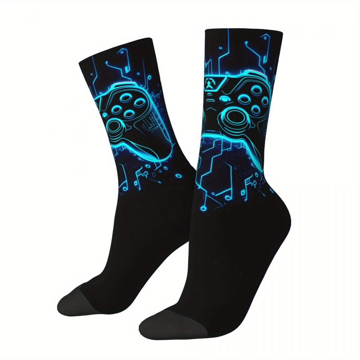 

Funny Men's Socks Abstract Neon Retro Game Controller Crew Sock Gift Pattern Printed