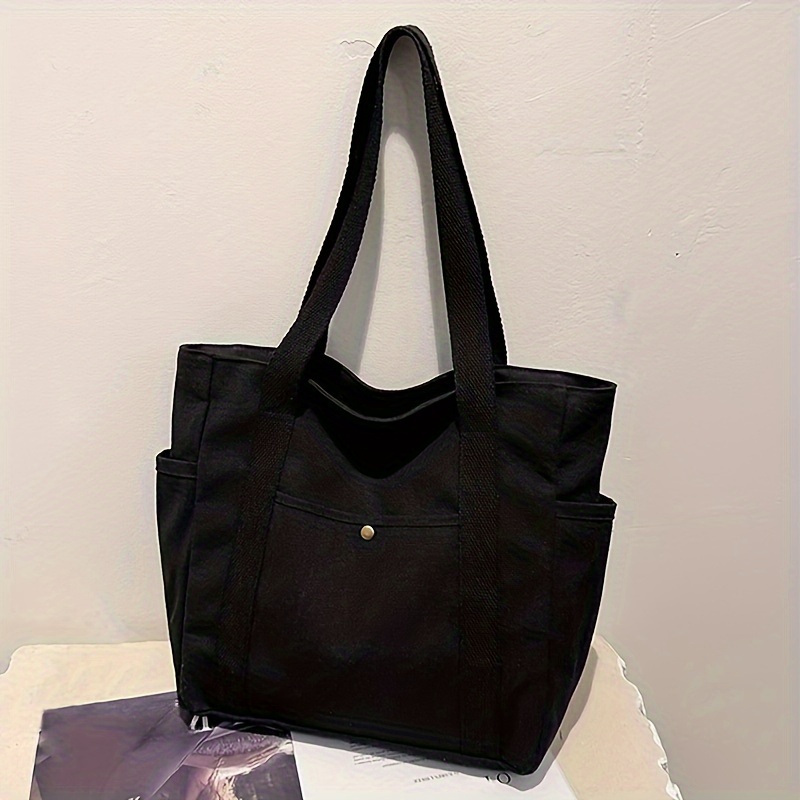 TEMU Women's Handbag, Large Capacity Thick Canvas Tote Bag, Easy And Versatile Commuter Tote, Spacious Storage, Suitable For Office , Campus Preppy