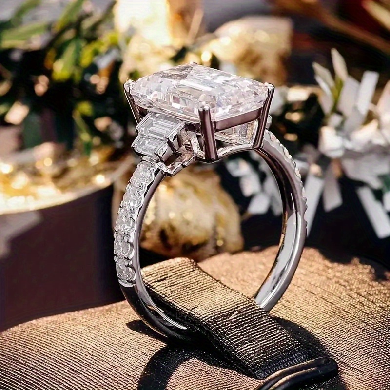4 Prong Set Square Synthetic Zirconia Engagement Ring