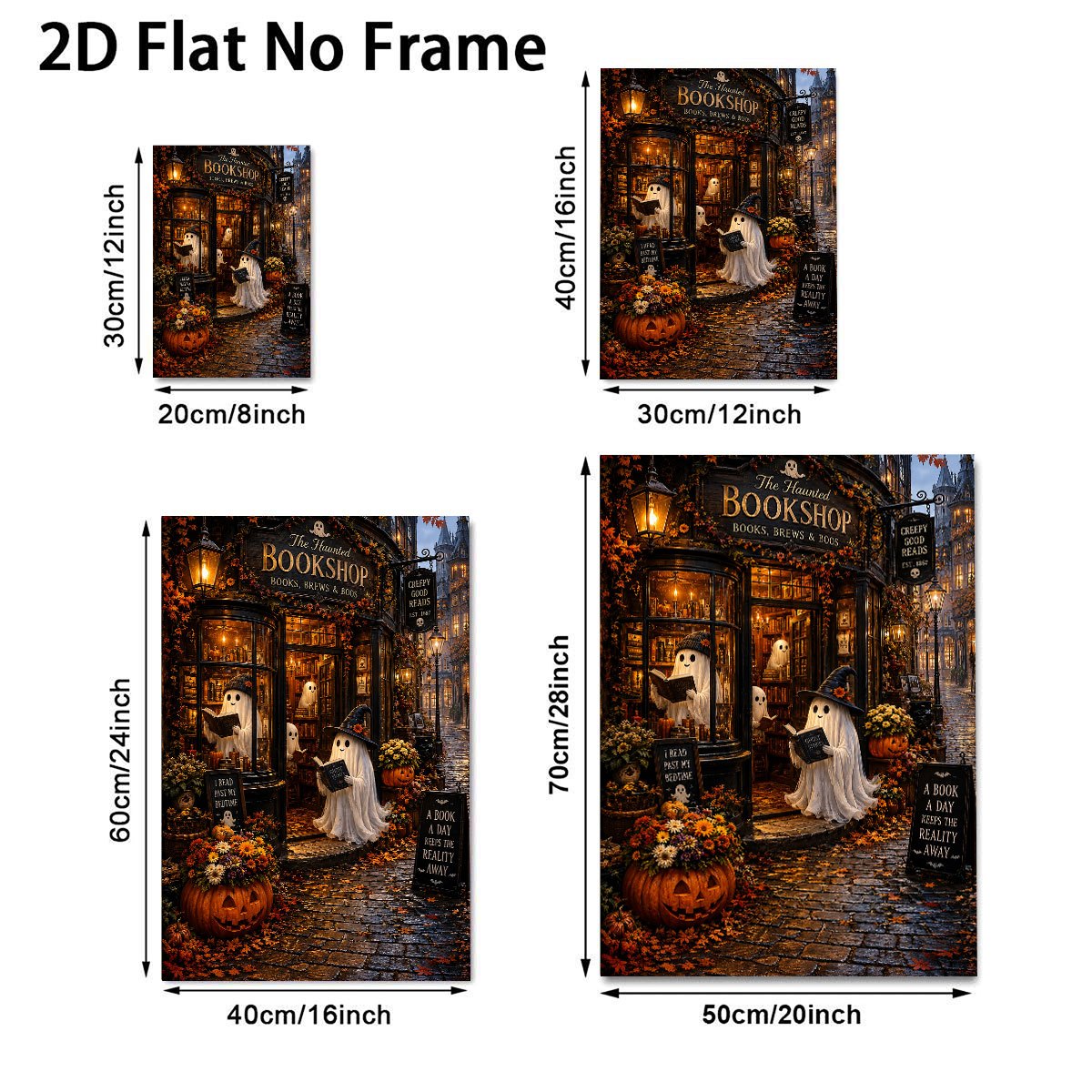 TEMU Affiche de lecture Librairie Hantée 2D Plate, 1 pièce - Art mural gothique vintage adapté à la décoration d'Halloween et d'automne, Toile cadre