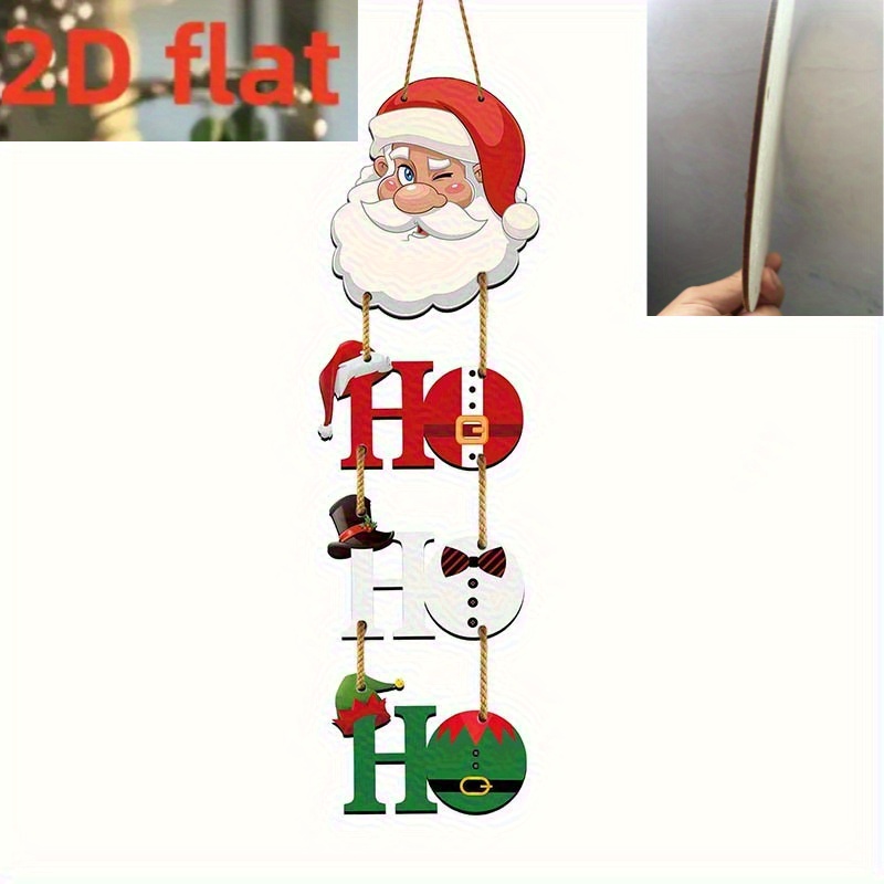 TEMU 2d Flat Wooden Holiday Santa Claus " Ho" Wooden Sign - Battery-free Christmas Door Decor With Pinecones And Holly, Ideal For Porch And Holiday
