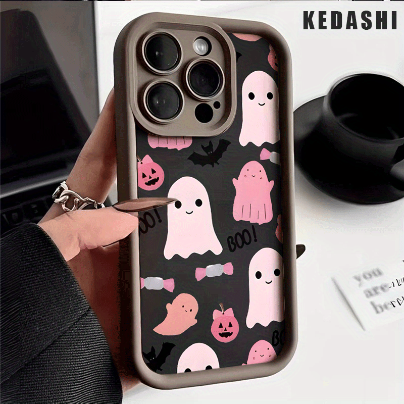 Burgundy Black and White Pink ghost TPU Shockproof Full Cover Precision Protective Case for Apple iPhone16promax, 16 15pro 14PLUS 13 12Pro 12mini 13 mini 11 Pro Max X XSMAX Pattern Printed Phone Case, Easter Gift, Christmas Halloween Decoration/Gift for Girlfriend, Boyfriend, Friends or - Image 4