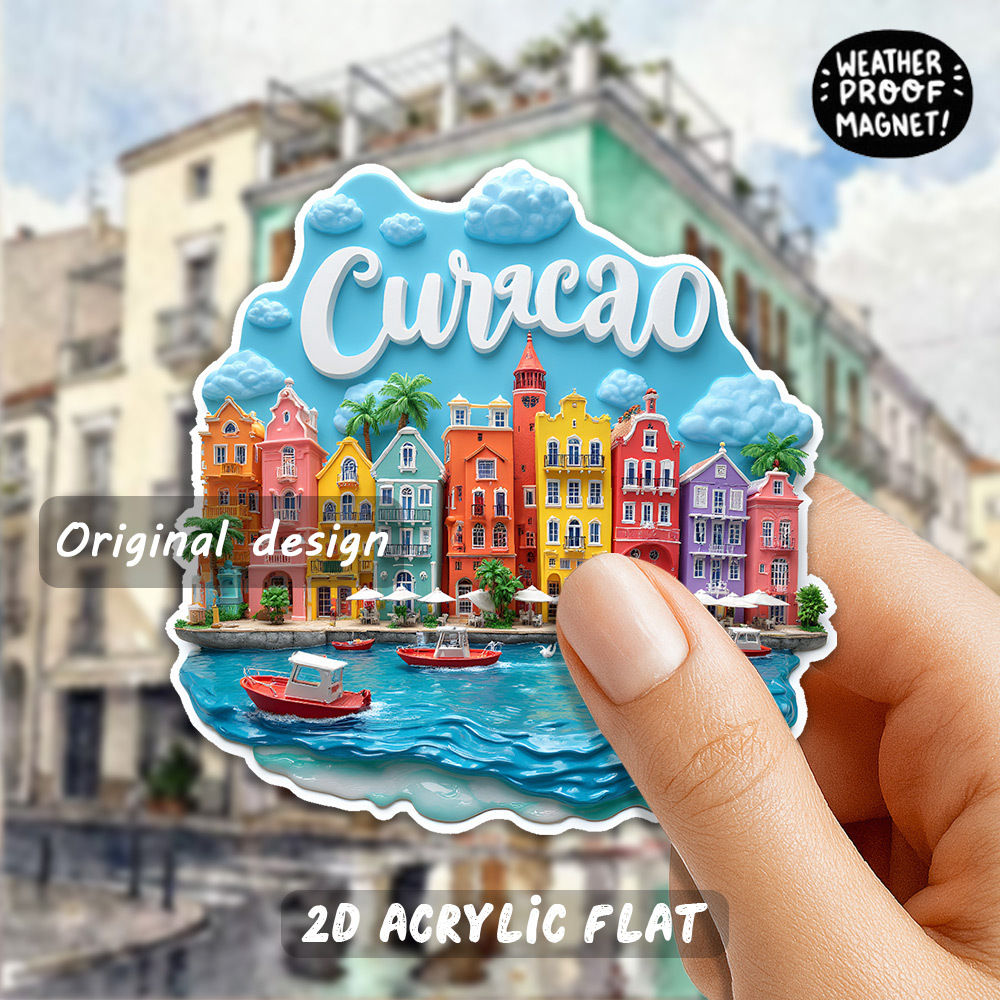 TEMU 1pc Themed Fridge Magnet & Dishwasher Magnet Suitable For , Vibrant With Colorful Buildings & Red Boat, Decoration, Holiday Gifts For Christmas,