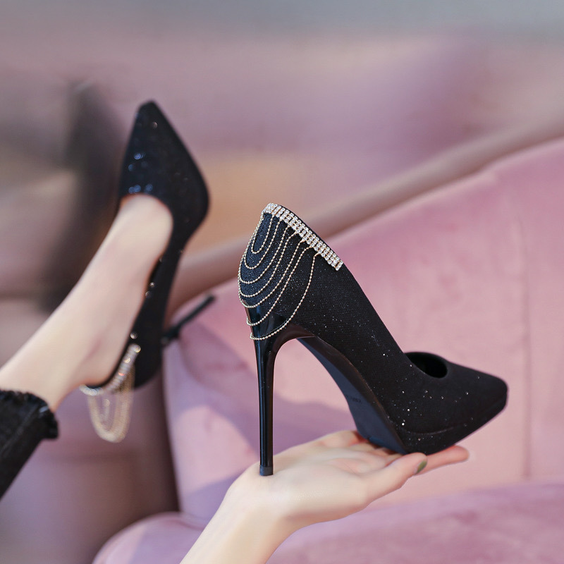 Image of Women's Casual Daily Walking, Shopping And Dating High Heels, Pointed-toe Stiletto Low-cut Pumps With Rhinestone Decoration And Platform Sole, Women Shoes