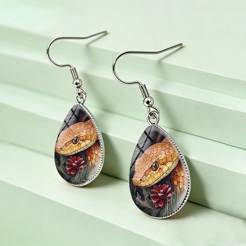 Unisex Golden Pine Snake Pinecone Teardrop Earrings