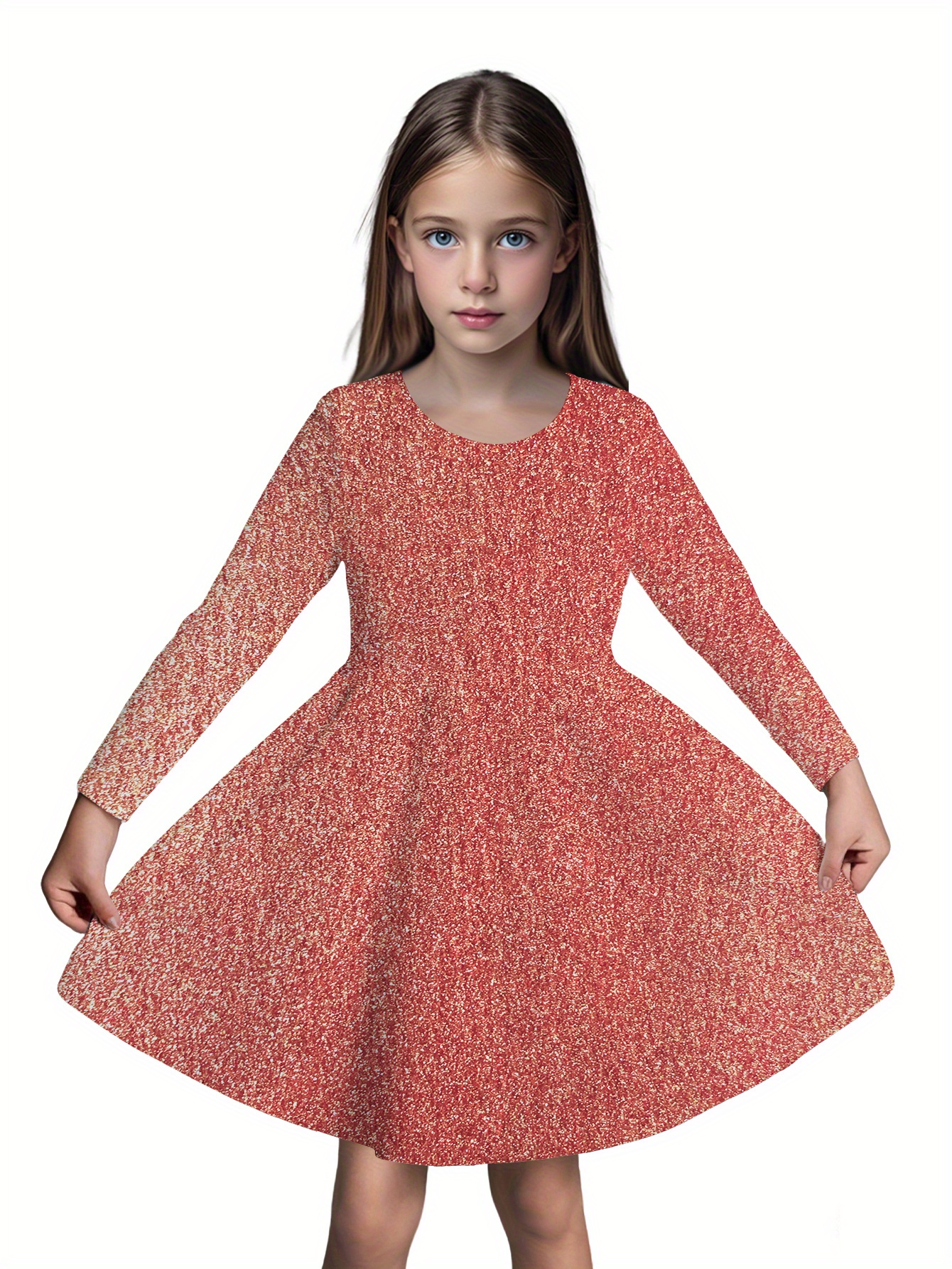 1pc sparkly glitter dress for , random print, long sleeve, polyester,  ruffle hem, machine washable, birthdays, parties, and outdoor activities, cute  dresses | Today's Deals | Temu Bahrain