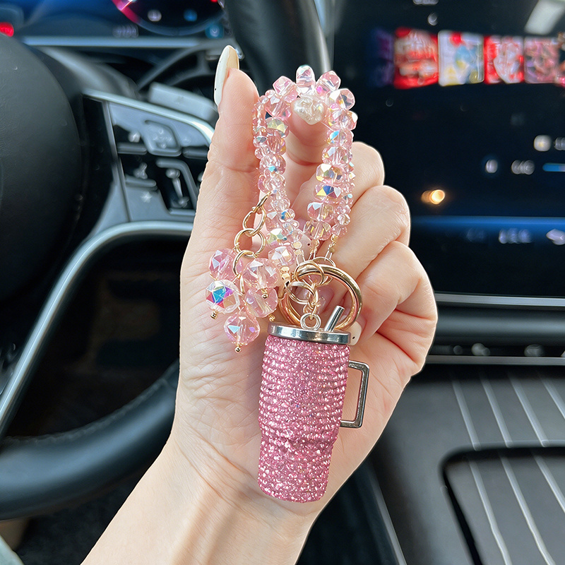 TEMU Bottle Keychain, Rhinestone Bling Sparkly Crystal Beaded Key Chain, Cute Backpack Car Key Additions For Birthday Party Wedding Souvenir Car
