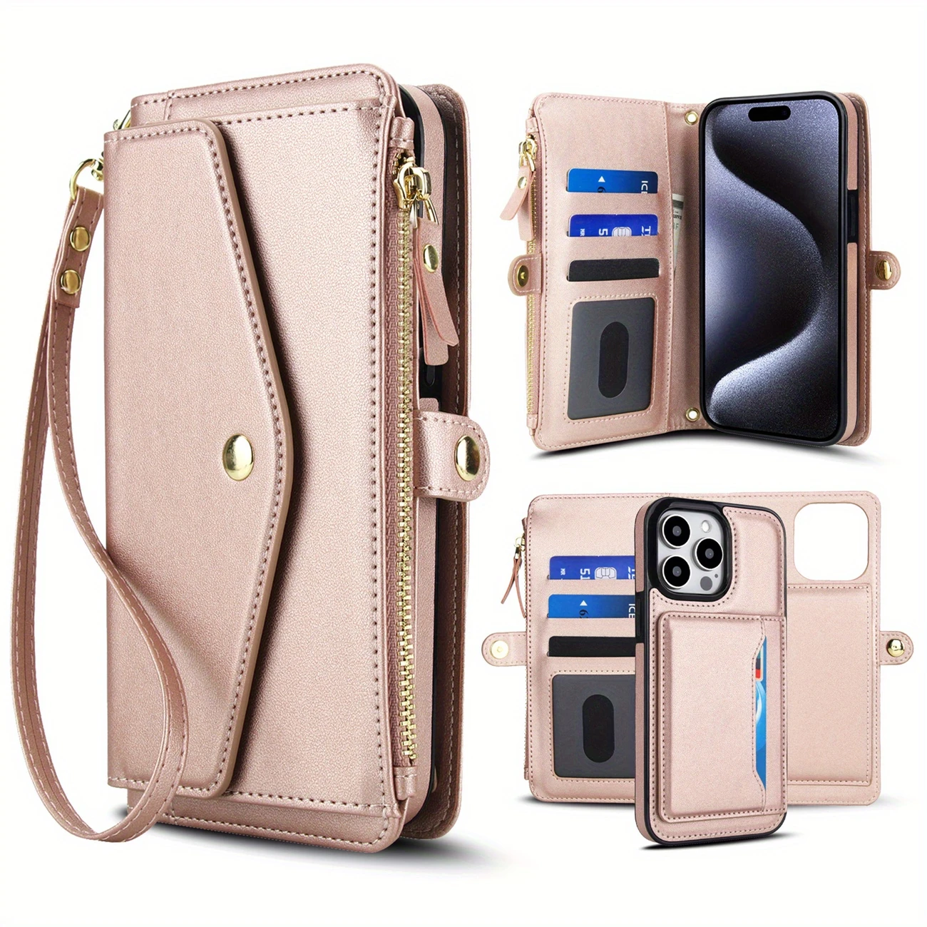 for iphone 16e 16 15 14 11 pro xs xr xs max se 2022 7 8 plus wallet case for women support wireless charging with rfid blocking card holder wallet detachable magnetic phone case crossbody strap details 13