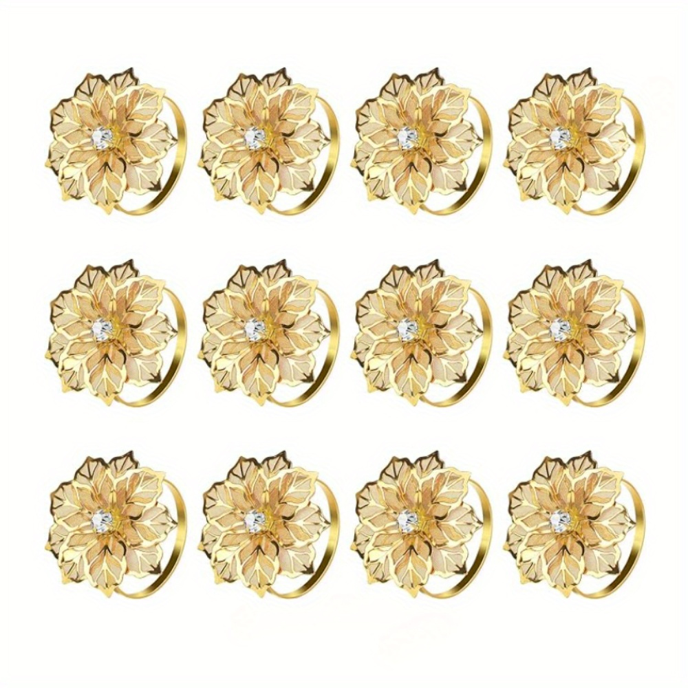 TEMU 20pcs Flower Napkin Rings, Elegant Golden-tone Metal Flower Napkin Rings Valentine's Day Party Decoration Halloween Christmas Holiday Table