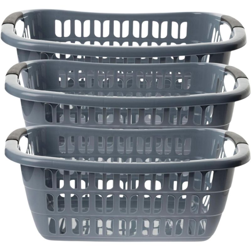 Laundry Basket Plastic Set Of 3 - Laundry Tub Stackable 30l, 55x37x20cm, Gray, Laundry Basket Set With Handles And Ventilation Holes, Laundry Baskets