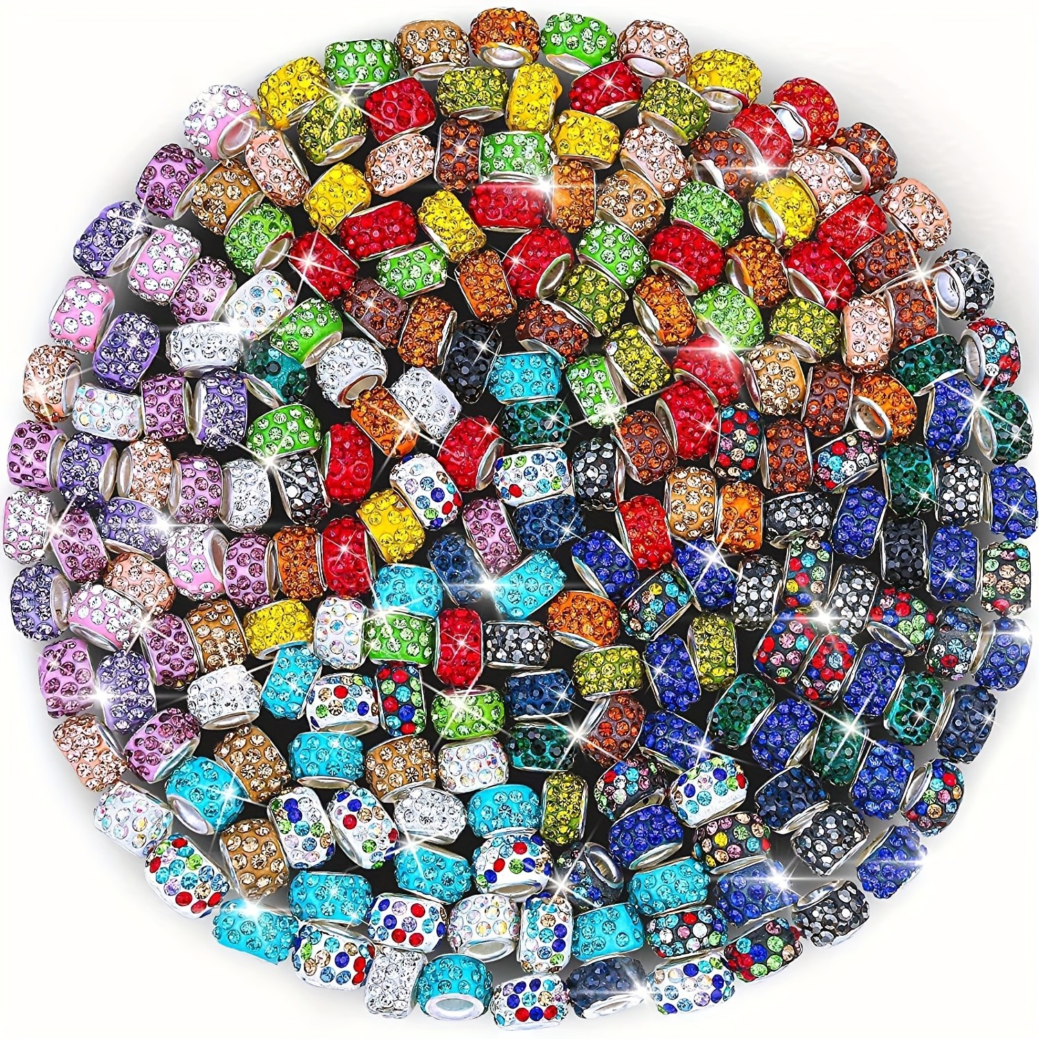 TEMU 88-bead Set Of Large-hole Rhinestone , Mixed Black And White Polymer Clay Round Beads, Sparkling Spacer Beads, Loose Beads Pendant, Bulk Jewelry