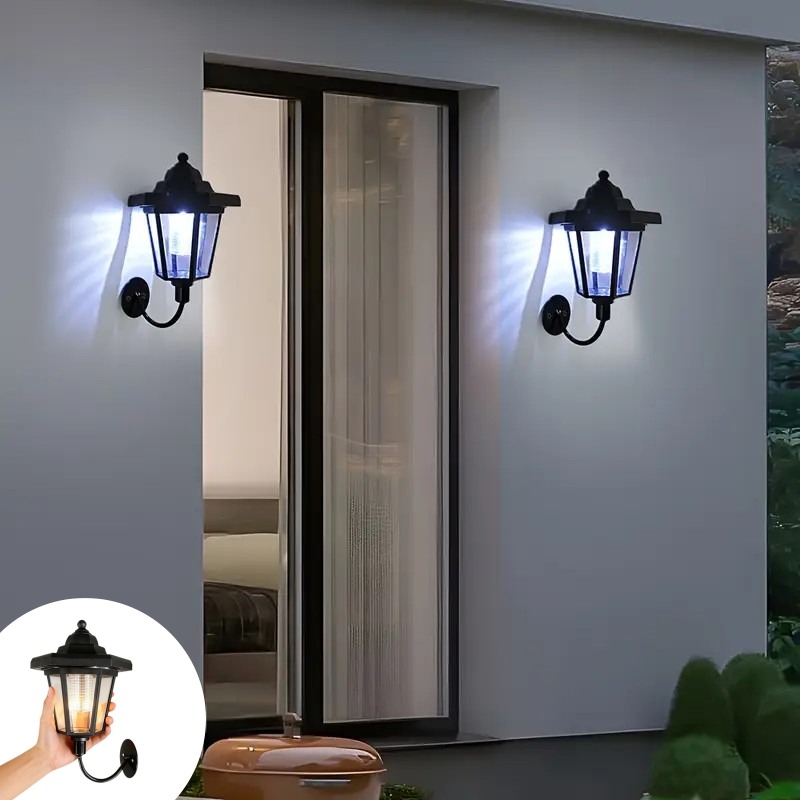 1 2pcs outdoor hexagonal solar wall lights led solar exterior lights led wall lantern vintage lantern lights courtyard garden   porch stair rv garden christmas garden decoration outdoor solar street lights