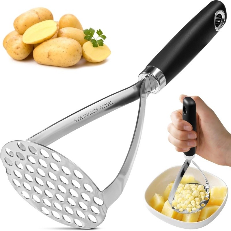 TEMU Heavy Duty Potato Masher With 304 Stainless Steel - Commercial & Use Potato Press Ricer, - Masher For Garlic, Potatoes, Veggies - Heavy-duty For