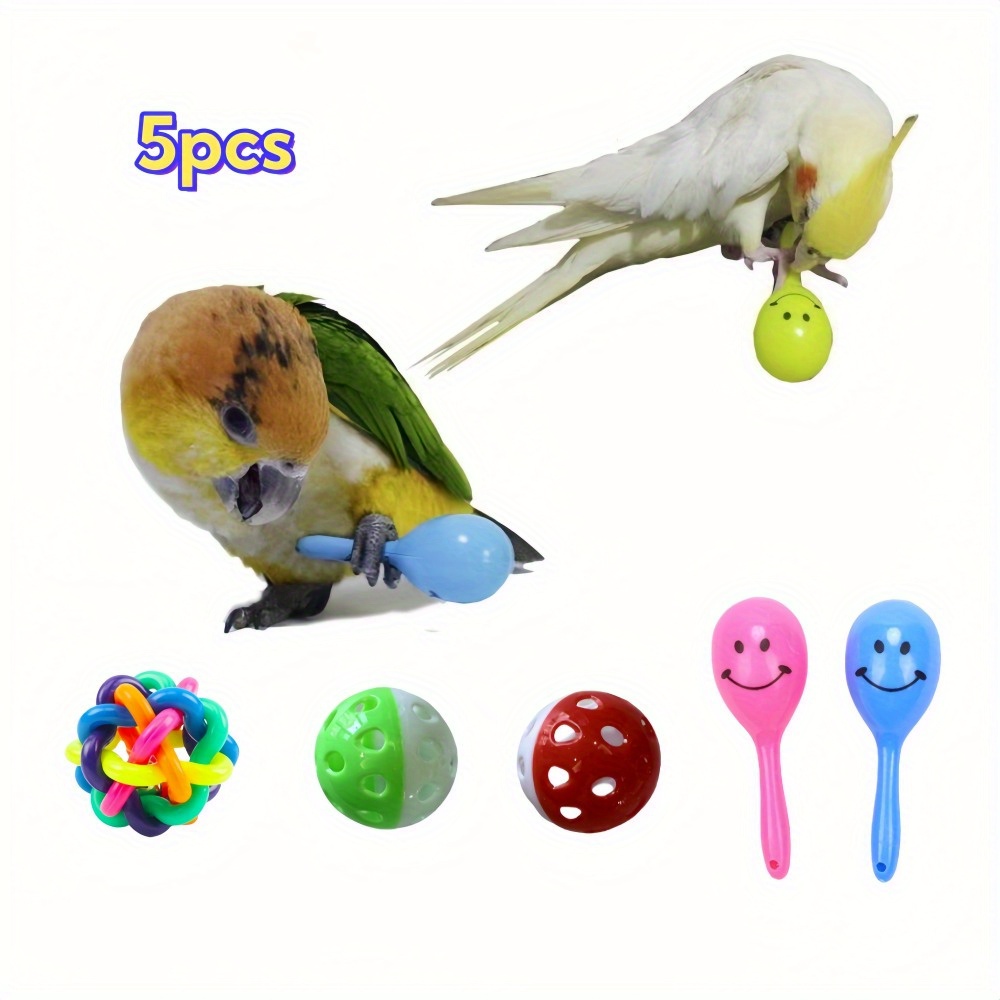 

5pcs Colorful Parrot Chew Toys With Bells - Interactive Play & Training Set For Cockatiels, Macaws, And Small Birds - Plastic Bell Balls For Beak Health & Mental Stimulation