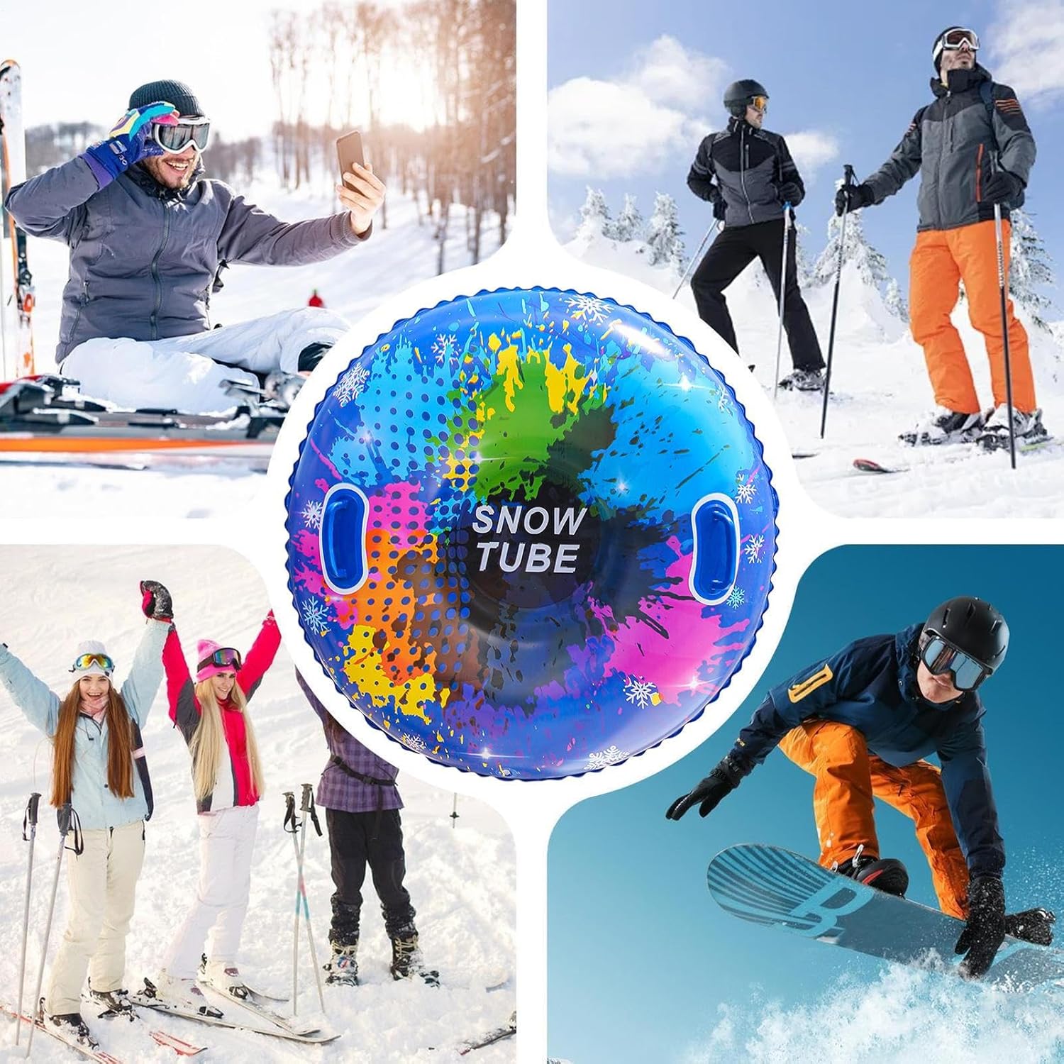 Heavy-Duty Colorful Fashion Snow Tubes/Inflatable Snowboards/Inflatable Snow Sleds, Foldable PVC Winter Water Slides, Suitable for Skiing/Snow Drifting/Winter Activities/Outdoor Family Leisure Activities, Winter Sports, Christmas/New Year Gifts.