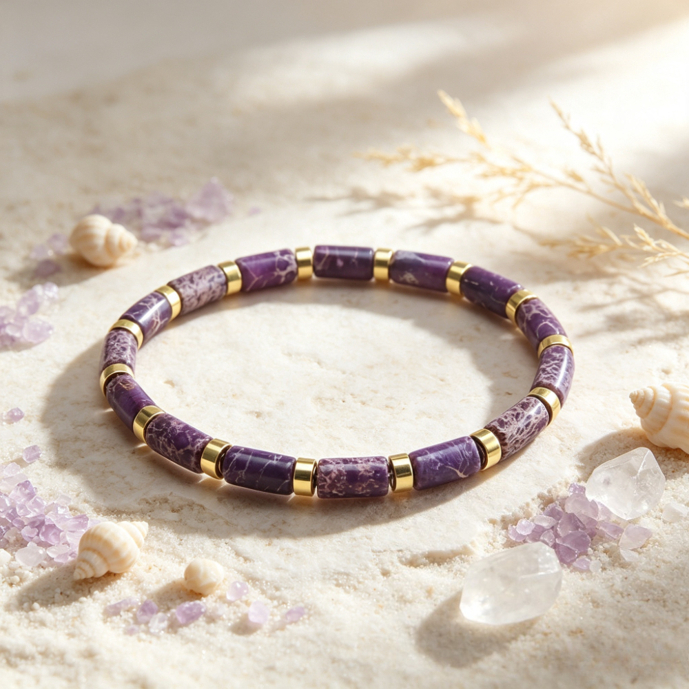 Natural Purple Imperial Stone Barrel Bead Bracelet, Versatile Gift