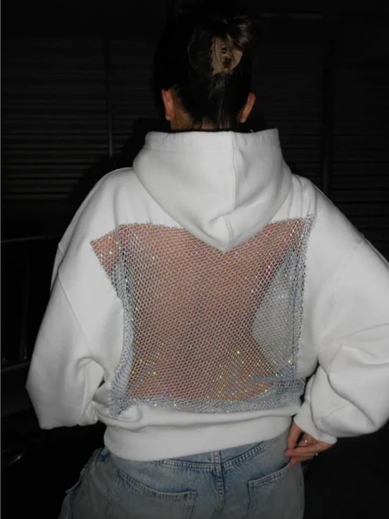 Women'S Backless Mesh Hooded Sweatshirt | Geometric-Pattern Winter Warm Pullover | Casual Loose Fit Layer | Fuyule Brand, Regular Fit, Long Sleeve