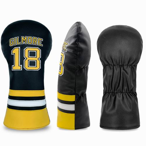 golf club head cover black elastic self sealing protector with golden accents and suitable for 3 5 woods durable and scratch resistant design