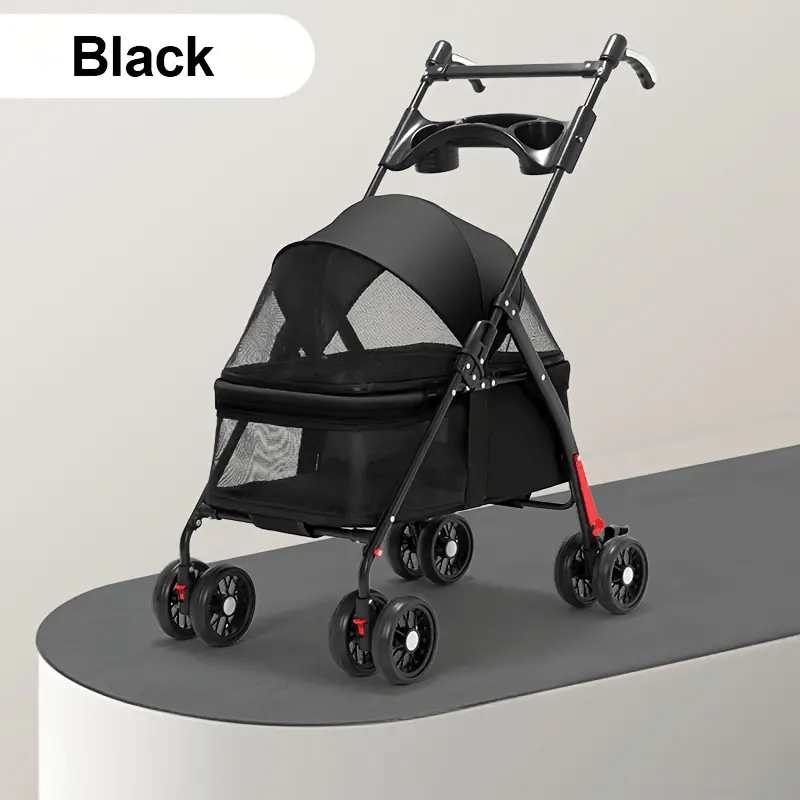 TEMU Foldable 4- Wheel Pet Stroller For Small To Medium Dogs, Portable Dog Travel Carriage With Breathable Mesh Windows, Metal Frame And Durable