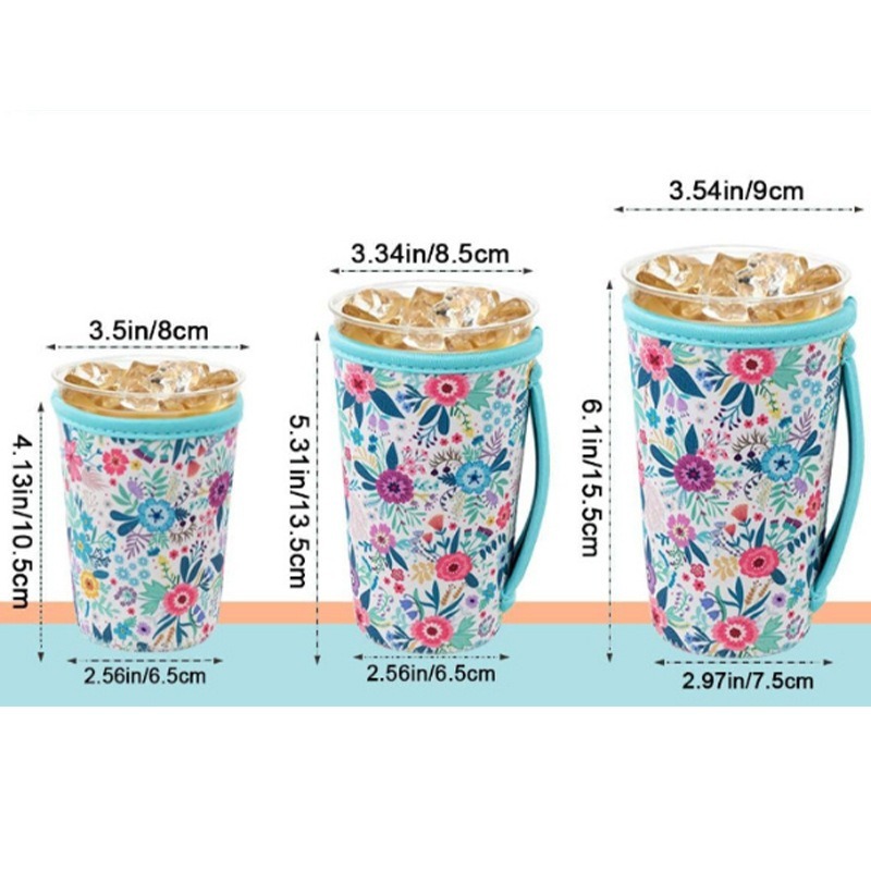 TEMU 1pc Manchon de tasse à café en matériau de plongée, neoprene imprimé, style multicolore, manchon universel de protection pour tasse à thé