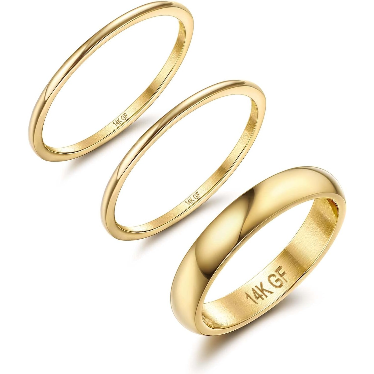 14k Golden Plated Stacking Rings For Women, Minimalist Stackable , Dainty Non Tarnish Statement Thin Band Rings Set, Fit 1mm 3mm
