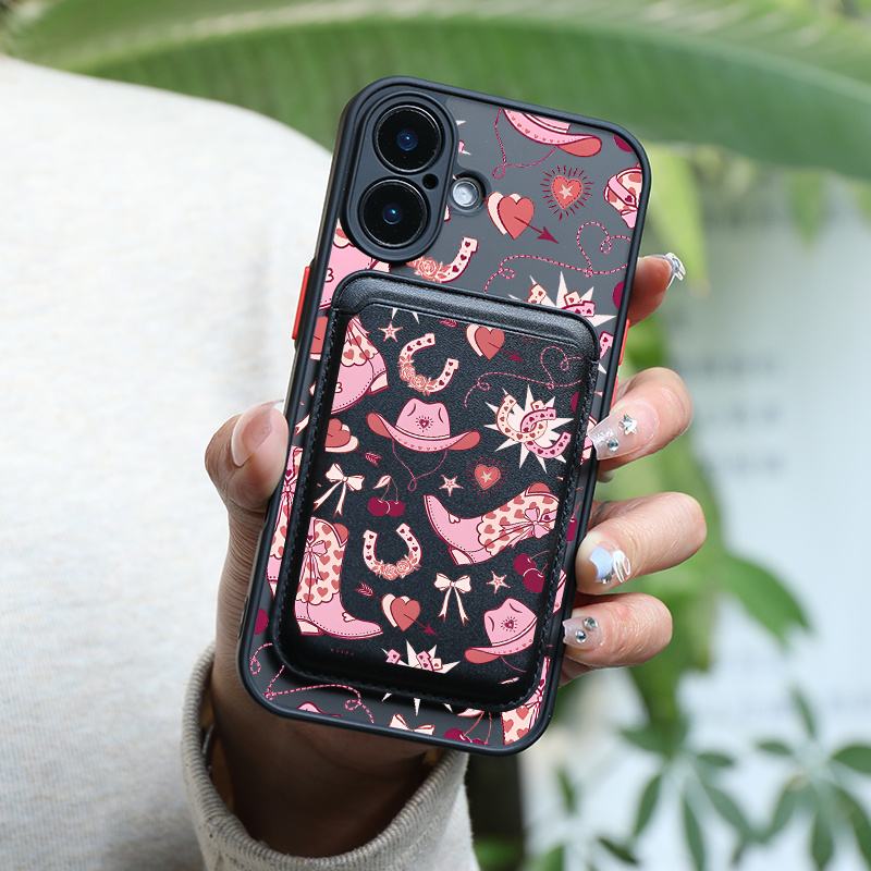 TEMU Phone Case - A Two-piece Set Featuring A Creative Pink Denim Patterned Magnetic Phone Case And A Stylish Artificial Leather Magnetic . Designed