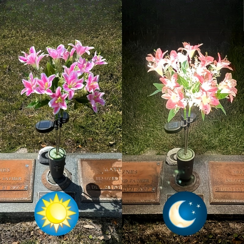 7 Lămpi de Grădină Solare cu Crin Roz, Stâlpi de Pământ Decorativi LED cu Alimentare Solară, Clasă IP65, Ideale pentru Grădini, Terase, Alei și Zone de Peisagistică