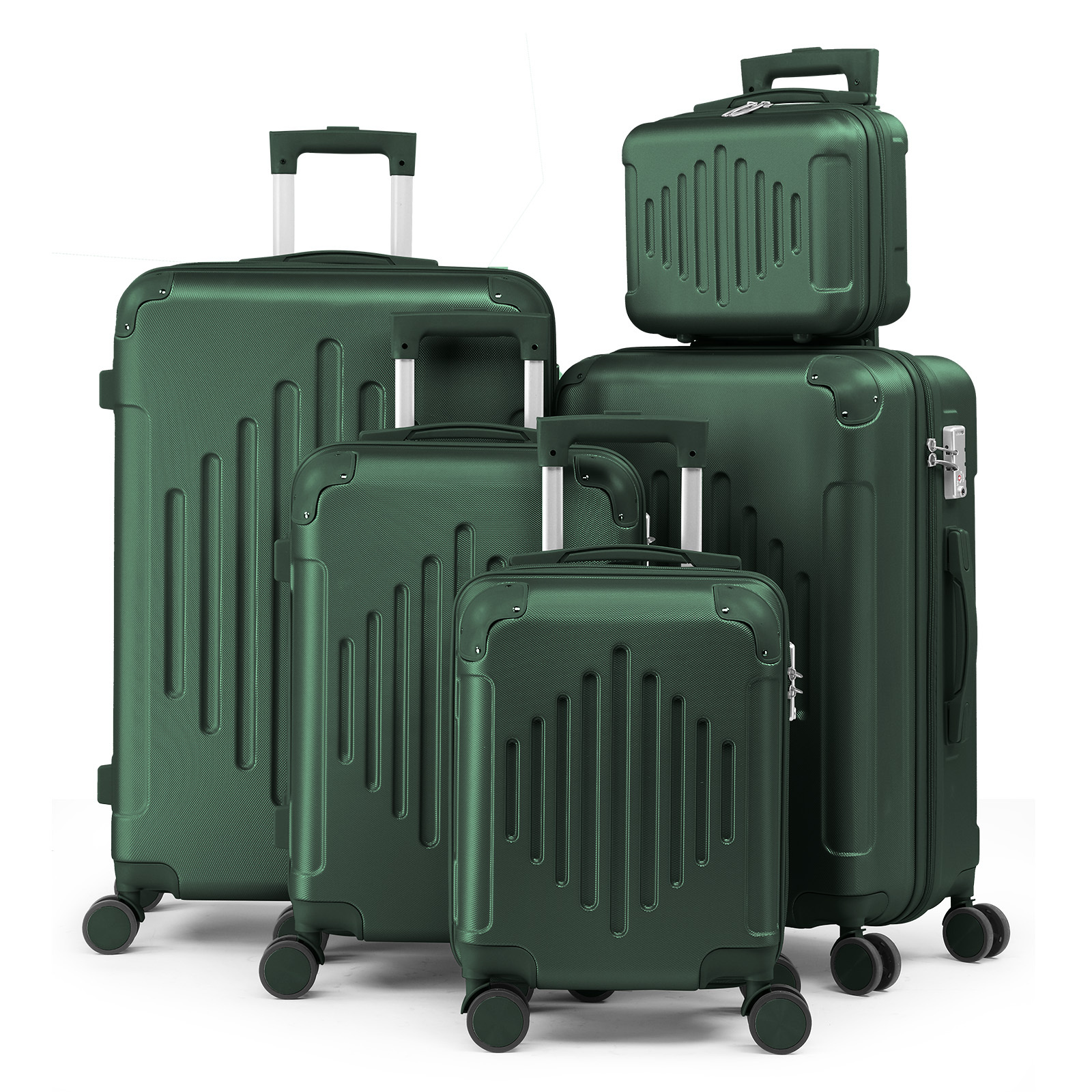 5pcs Luggage With Corner Protectors, 12/ 16/ 20/ 24/ 28-inch, Durable Hard Shell, 360 Spinner Wheels, Multifunctional Large Capacity, Lightweight Travel Suitcase