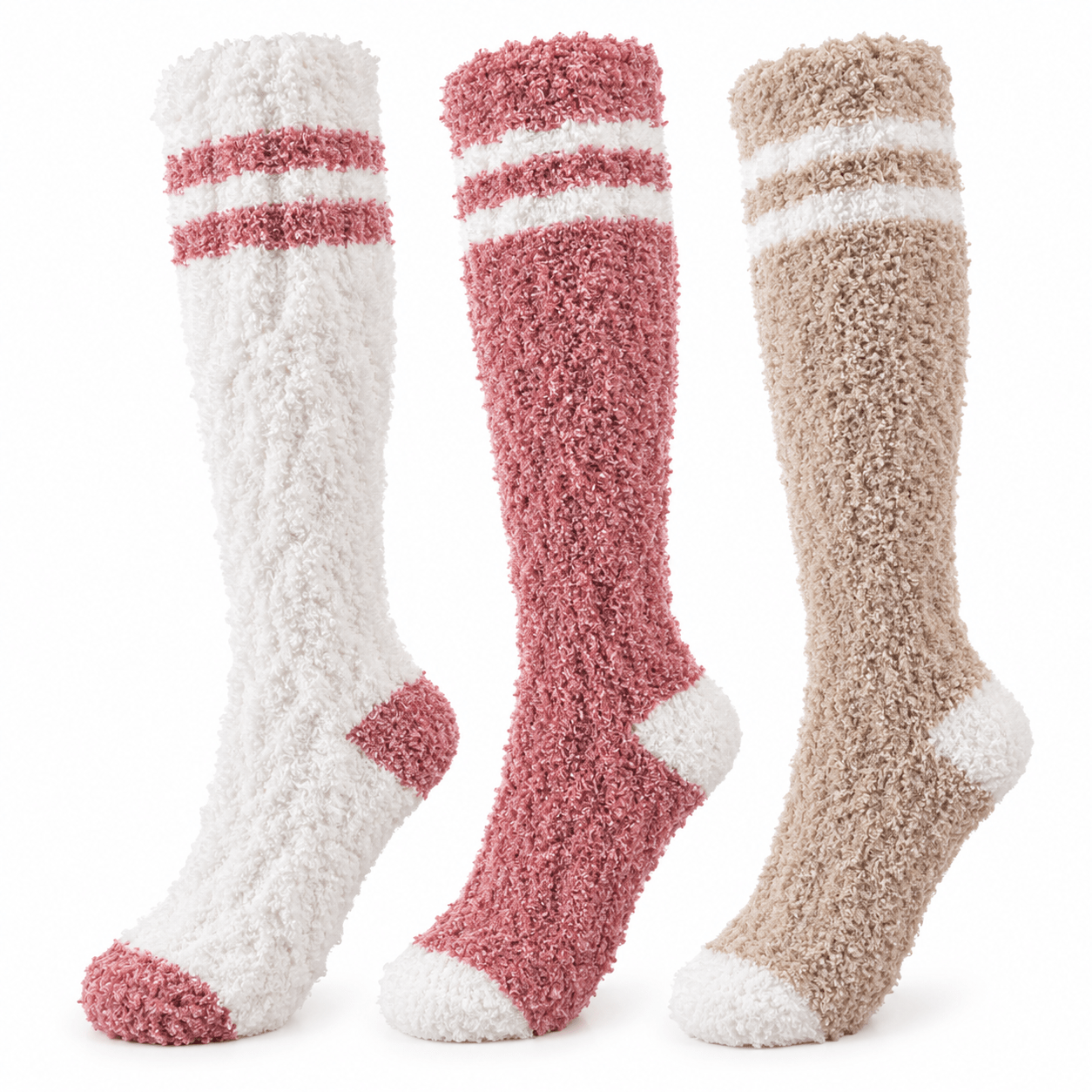 TEMU 3 Paires de Chaussettes Hautes à Rayures en Peluche pour Femmes, Chaussettes Longues Ultra-Douces en Molleton , Chaussettes d'Hiver Chaleureuses