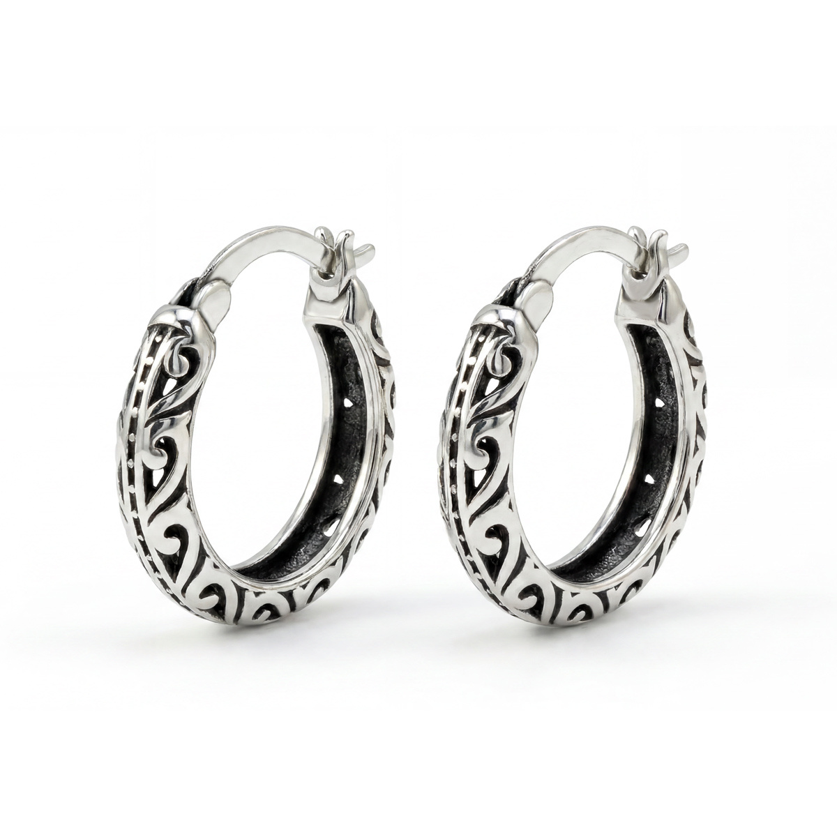 Image of S925 Silvery Vintage Totem Earrings - Distressed Engraving Design - Vintage Festival Street Wear Accessory Earrings