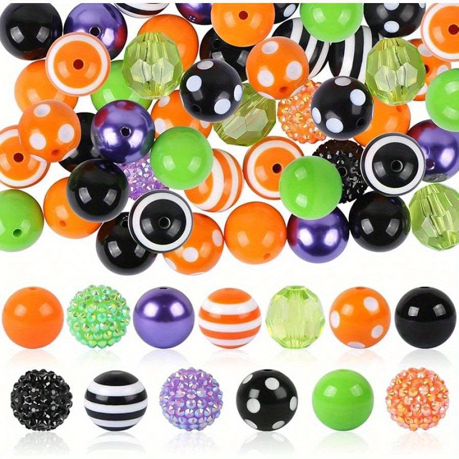 TEMU 50pcs 20mm Halloween , Mixed Enormous Plastic Beads Halloween Colorful Beads Acrylic Beads Loose Round Beads Pen Beads For Jewelry Making