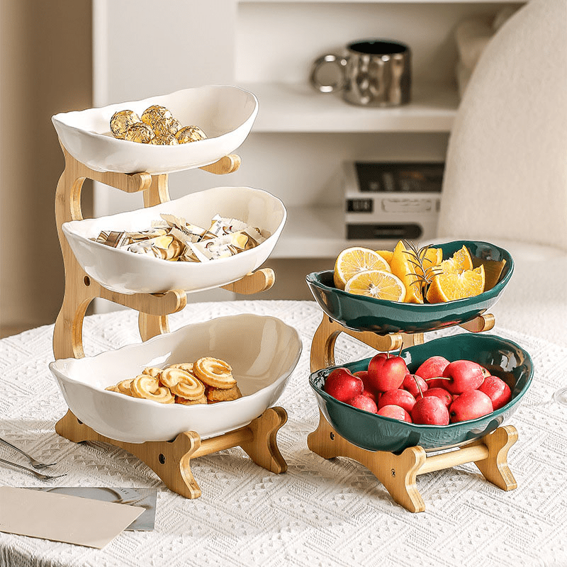 

2/3 Tier Bamboo Stand Fruit Trays - Plastic Fruit Bowls Set For Kitchen & Dining - Serving Trays For Fruits, Snacks, Desserts - Birthday Parties, , Decor, Gifts & Lovers