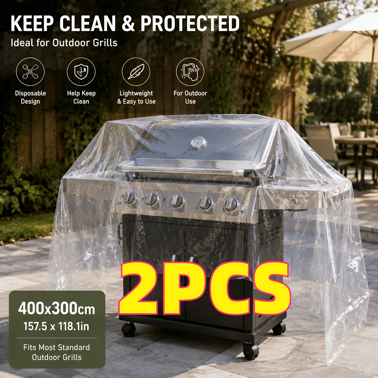 TEMU 2pcs (4 X 3 Meters (157.5 X 118.1in) Disposable Clear Plastic Sheeting) - Ultra-thin Outdoor Patio Cover, Suitable For Tables, Chairs, Grills,