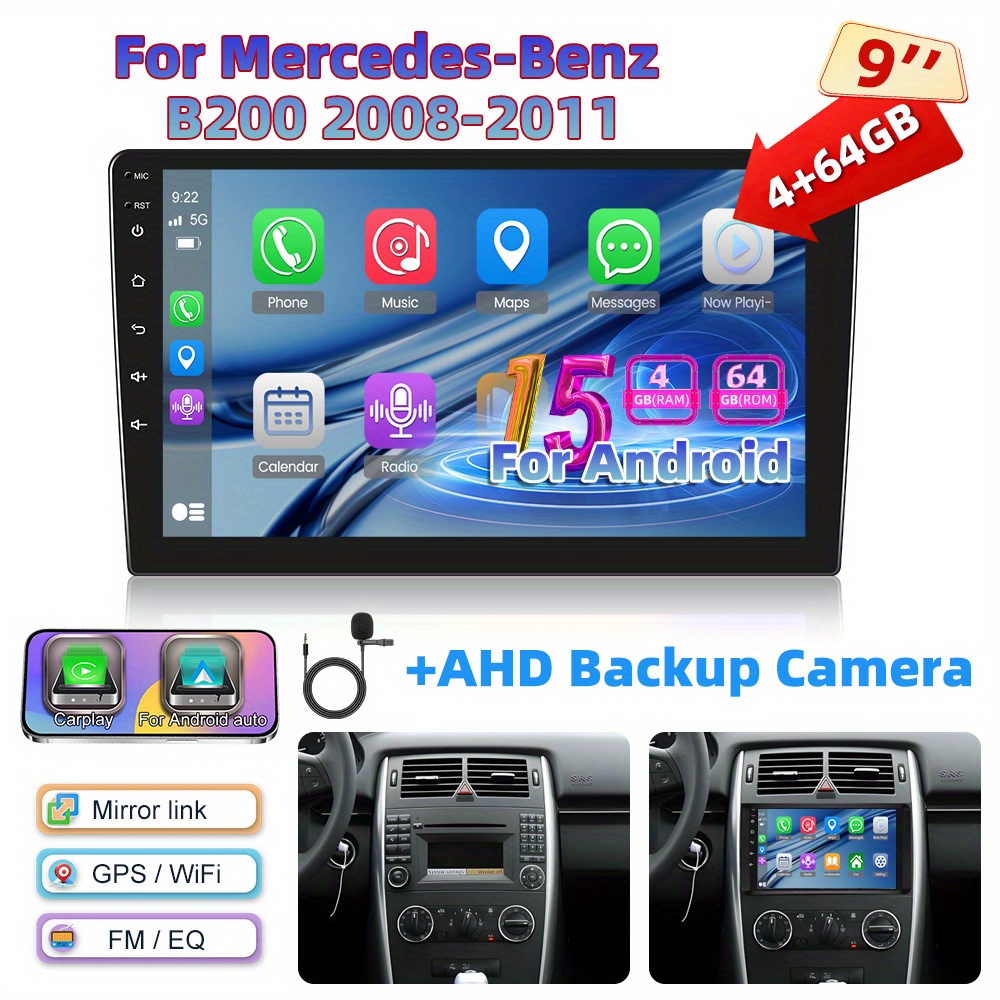 Image of [4+64g] 15 Car Radio, For Mercedes-benz B200 2008-2011, 9-inch 1280p Ips Touch Screen Radio With Car Radio Ai Dsp/ Fm/ Rds/ 32eq Gps Wifi Swc+microphone, Ahd Reverse Camera, Without Battery