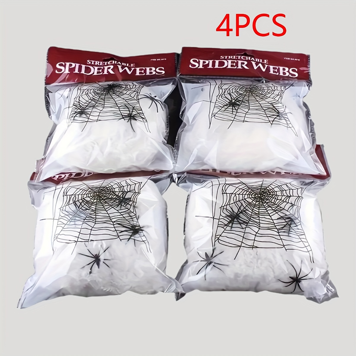 Image of 4pcs Set Of Stretchable Webs, 2pcs Per Piece, White Halloween Mesh Decorations, Suitable For Haunted Houses, Bars, Rooms, And Home Decoration, No Electricity Needed, Party Supplies