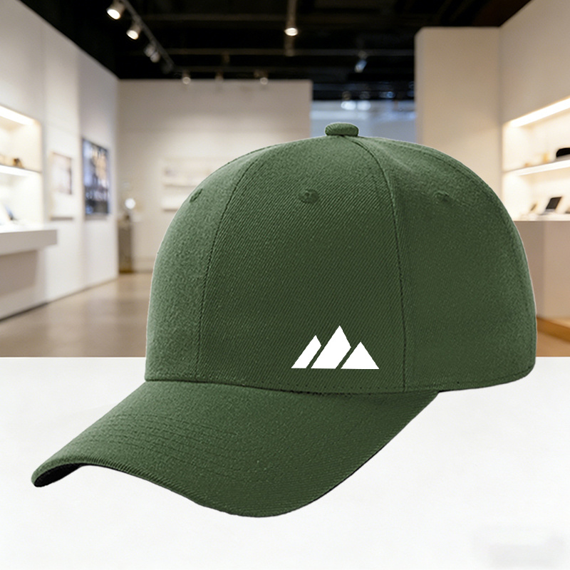 TEMU Minimalist Mountain Print Hard-top Baseball Cap - Adjustable Curved Brim, Lightweight Breathable Suitable For Travel, Hiking, Camping, Solid
