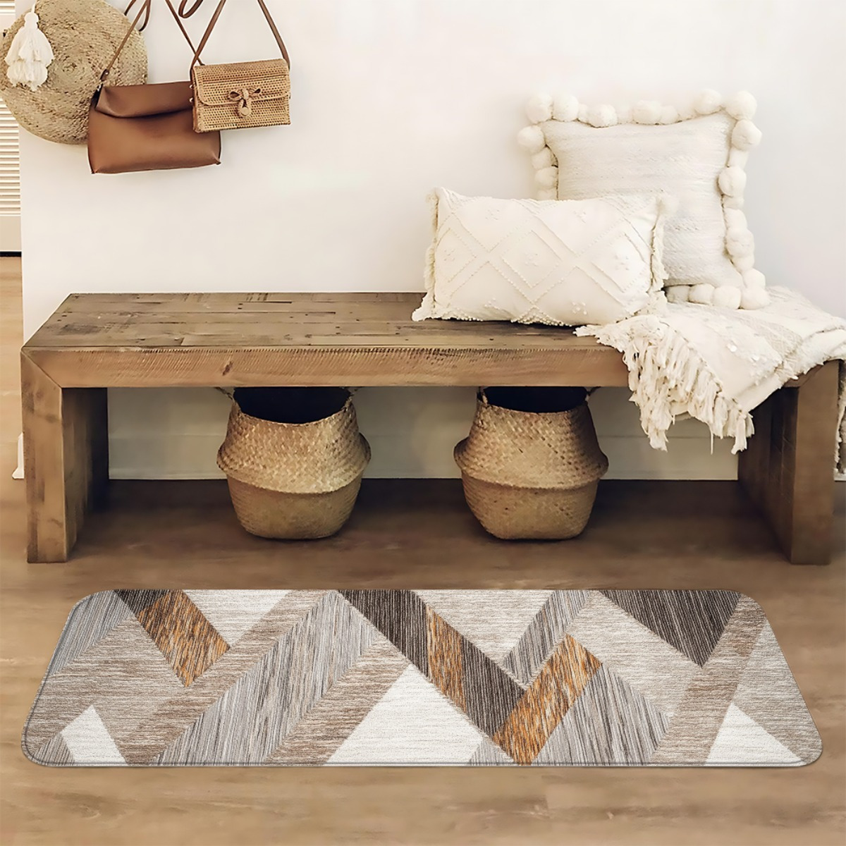 TEMU 1pc European Brown Grey White Serrated Geometric Pattern, Multi-scene Suitable Home Decor, Daily Or Festive Atmosphere Decoration, Bathroom