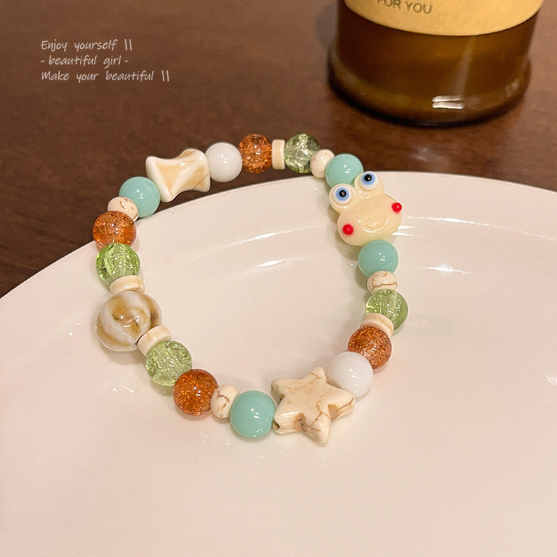 Sweet Ceramic Fish Bead Frog Bracelet Elastic Rope Wristband