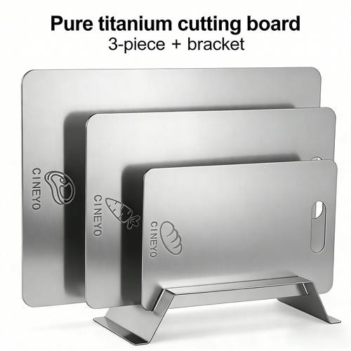 item picture 4pcs pure titanium cutting board 3pcs bracket is for the kitchen dishwasher safe and used for cutting boards for dough fruits vegetables and meat the bracket is beautiful easy to store and practical