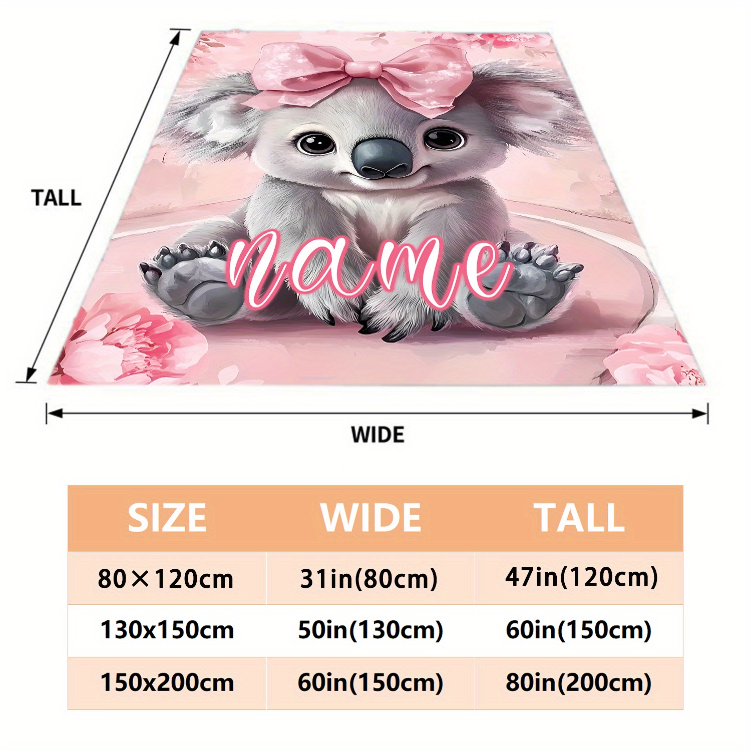 Personalized Pink Cute Koala Travel Blanket, Lightweight Flannel