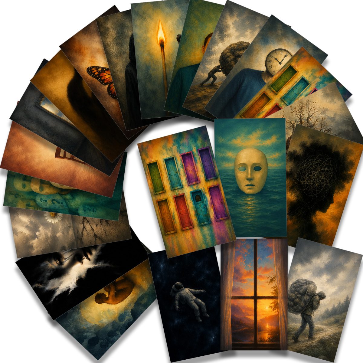 TEMU Lot de cartes de relaxation à émotionnelles, jeu de cartes éducatives d'art surréaliste pour décoration d'intérieur, inspiration quotidienne, de