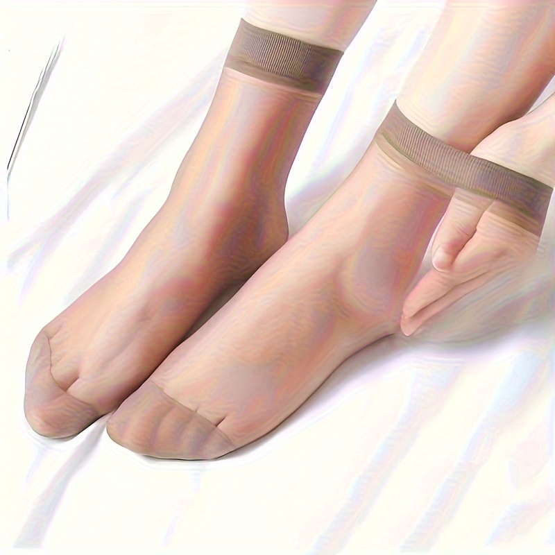 TEMU 15 Pairs (30pcs) Of Women'-thin Stretchy Nylon Ankle Socks - Clear, Lightweight, Pastel Pinkish-beige, Suitable For Daily, Formal, And Athletic