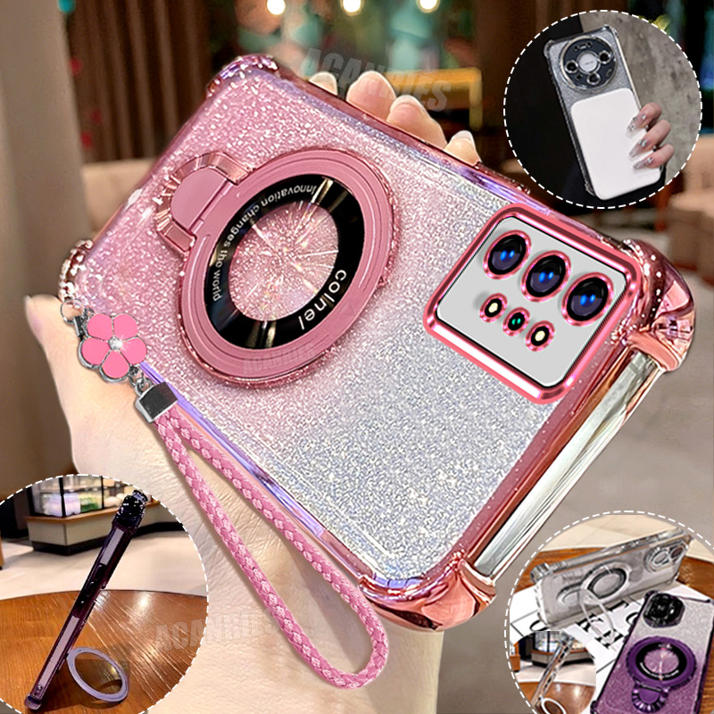 TEMU Phone Case - Acanries Candy Woven Wrist Strap Lanyard Featuring A Luxurious Magnetic Ring Holder, A Folding Bracket, And A Glittery Shockproof