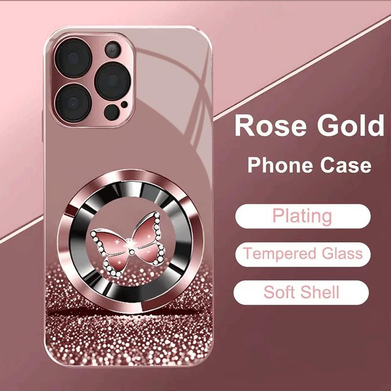 item picture phone case rose   diamond embellished wallpaper with premium electroplated powder glass   for iphone 16 16     pro max iphone   pro 17 pro max 17 air   pro 15 pro max 14 14 pro 14 pro max