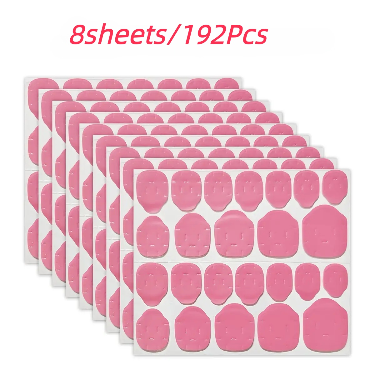TEMU 8 Fogli/192 Pezzi Fogli di Gel per Unghie, 24 Misure, Super Adesivi e Impermeabili, Cuscinetti in Gel Jelly a , per Punte Unghie e Strumenti per