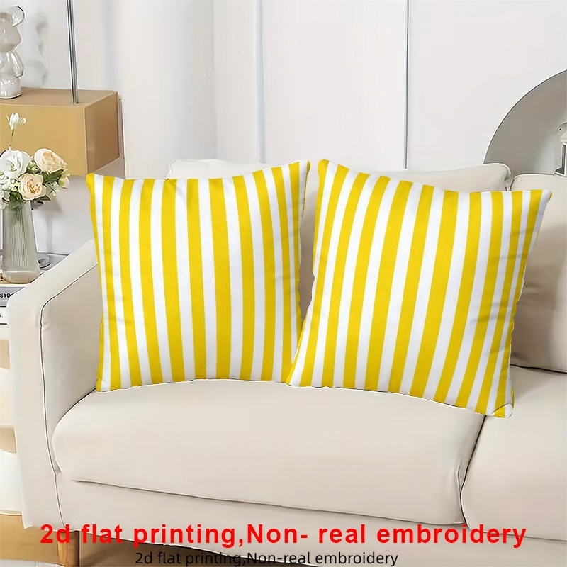 TEMU 2pcs Set, Yellow And White Vertical Stripe Printed Pillowcases, Minimalist Nordic Style Home Decor Pillow Covers, Gift For Family, , , Zippered