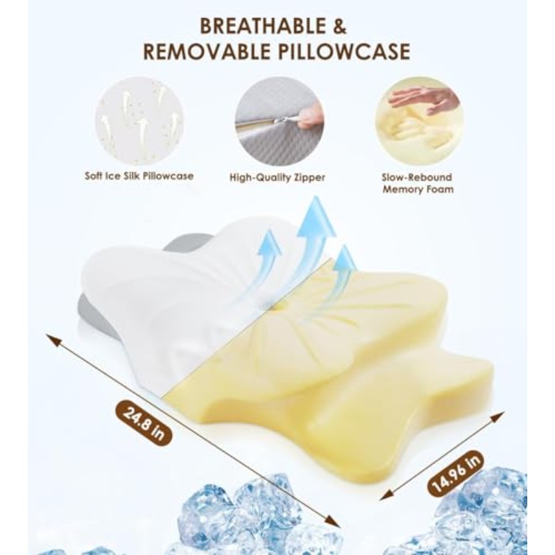 Ergonomic Cervical Neck Pillow for Pain Relief - 2-in-1 Height Adjustable Memory Foam Bed Pillow with Cervical Traction, Spinal Alignment Support for Side/Back/Stomach Sleepers, Neck & Lower Back Pain, Machine Washable (Includes, Pillows For Sleeping, Cervical Neck Pillow For Sleeping, Cooling Pillow, Pillows For Bed, Pillow Side Sleeper, Cooling Pillows For Sleeping, Stomach Sleeper Pillow, Pillow For Sleep Apnea, Memory Pillow, Neck Pillow Travel, Orthopaedic Pillow,