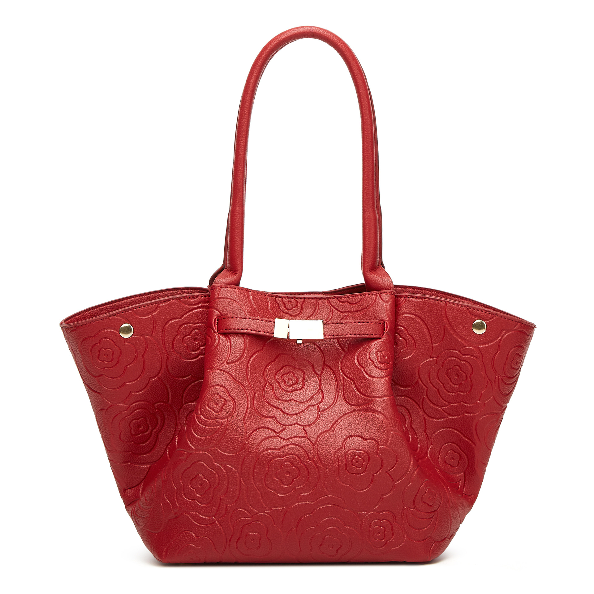 Image of Coquette Aesthetic Flower Embossed Shoulder Bag, Large Capacity Women's Handbag With , Romantic Retro Bucket Tote, Fashion Textured Versatile Purse