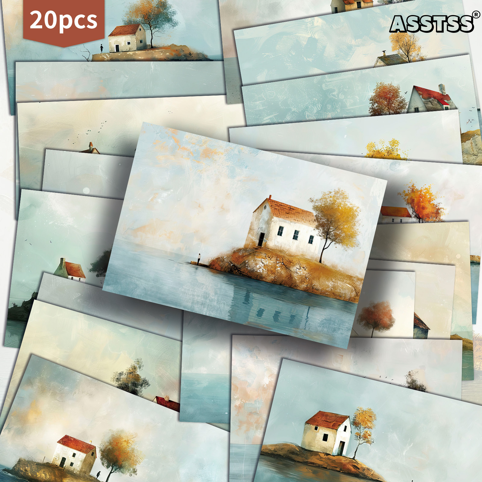 TEMU Confezione da 20 cartoline ASSTSS Vintage Island Cottage - 4x10 pollici, forniture retr簷 per junk journal, illustrazioni di , carte da pittura